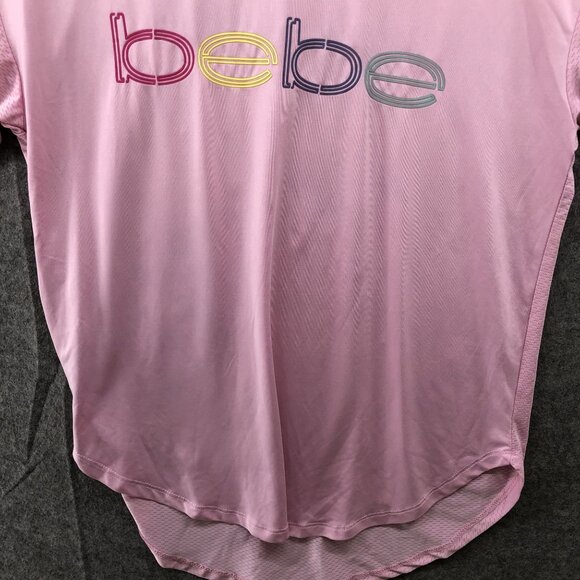 BEBE Sport Active T Shirt Womens S Oversized Short Sleeve Pink Logo Ventilated - Picture 4 of 7
